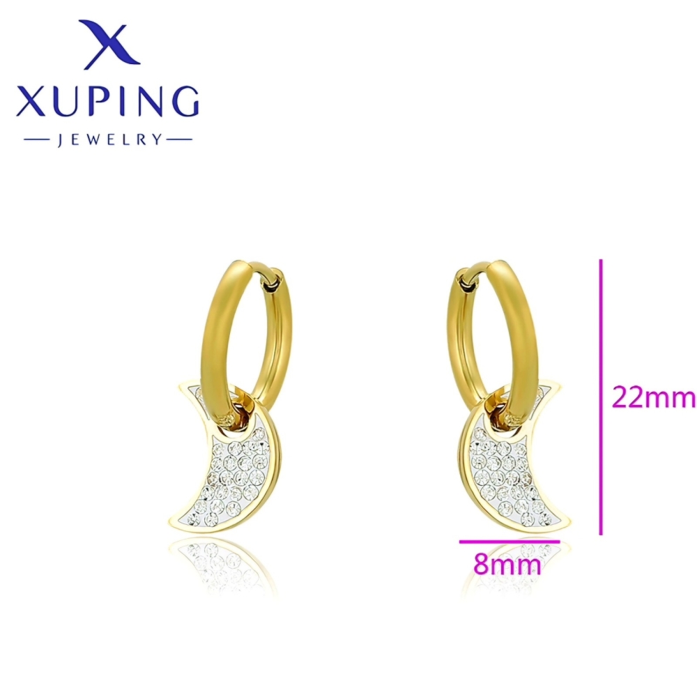 Cercei aurii cu pandantive semilună și pietricele