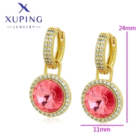 Cercei aurii rotunzi cu pietre roz