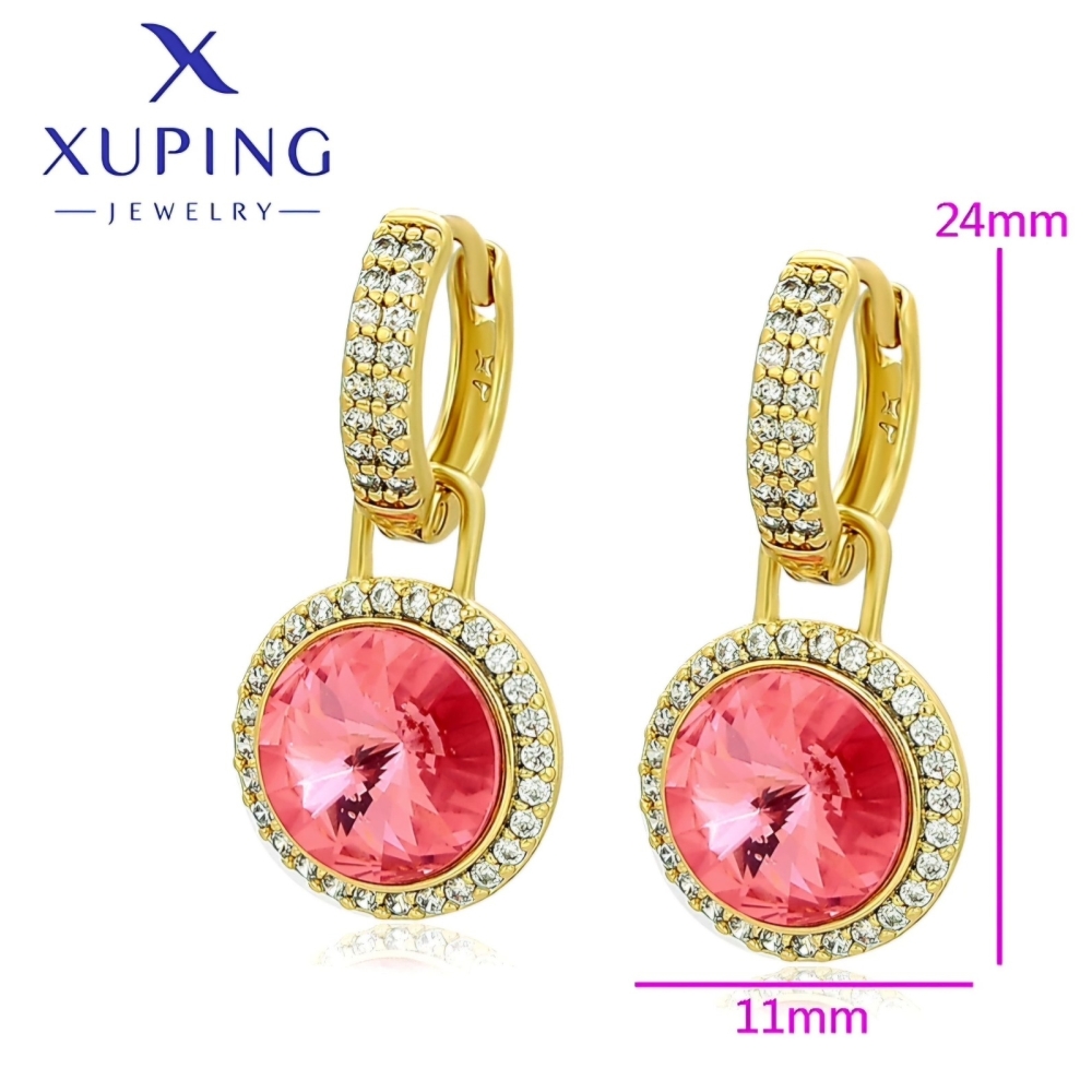 Cercei aurii rotunzi cu pietre roz