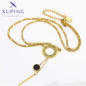 Colier Lanț Auriu Pandantiv Disc Negru