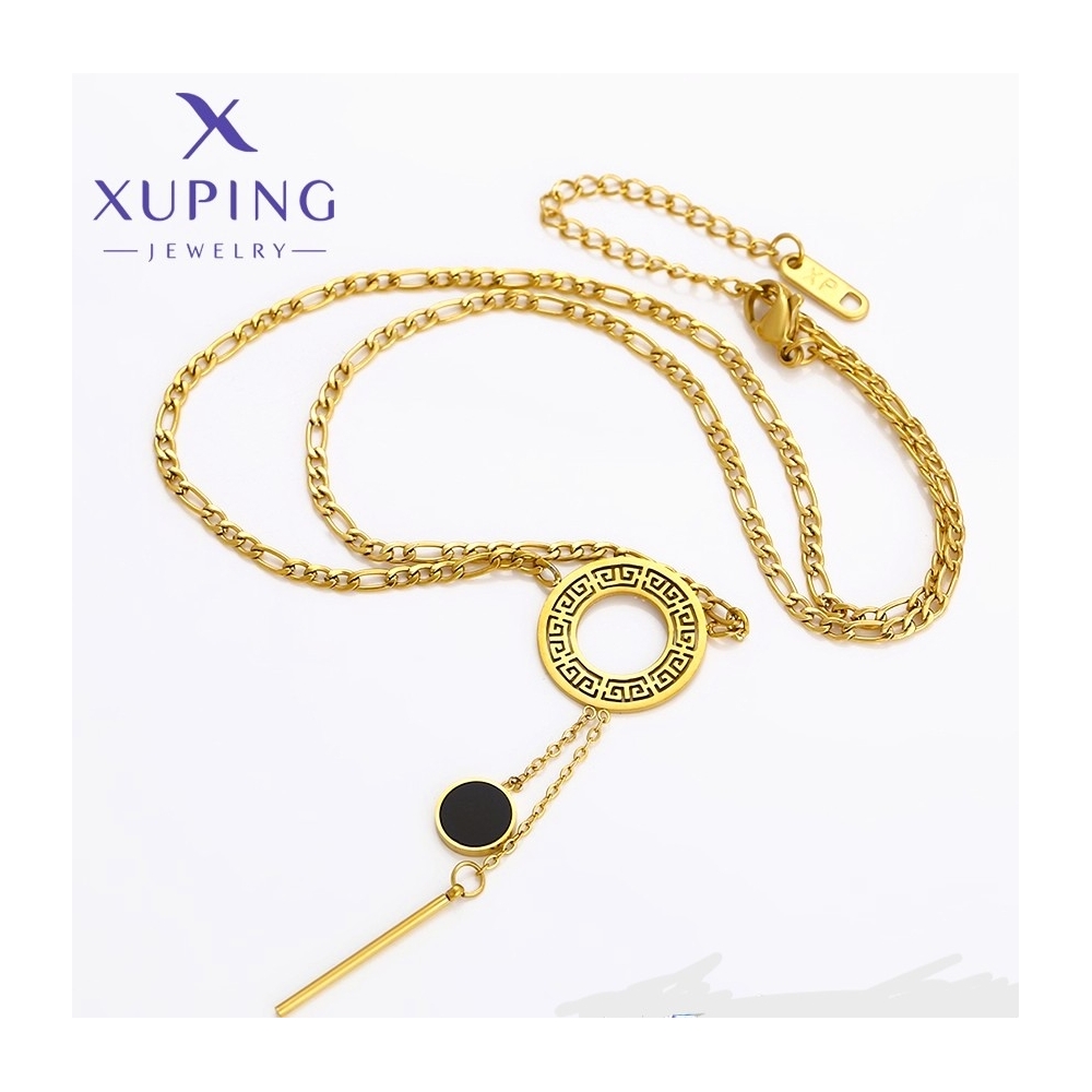 Colier Lanț Auriu Pandantiv Disc Negru