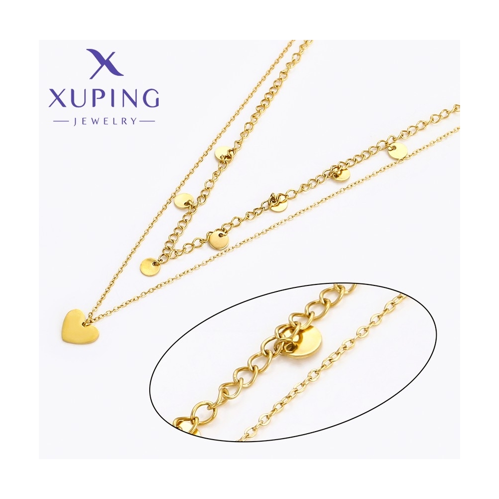 Colier Două Lanțuri Inimă și Discuri Aurii