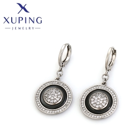 Cercei Rotunzi cu Cristale și Email Negru