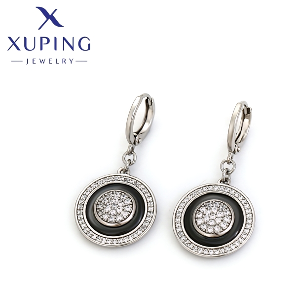 Cercei Rotunzi cu Cristale și Email Negru